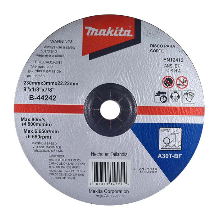 B44242 DISCO P/CORTE DE METAL 9"X 3MM MAKITA