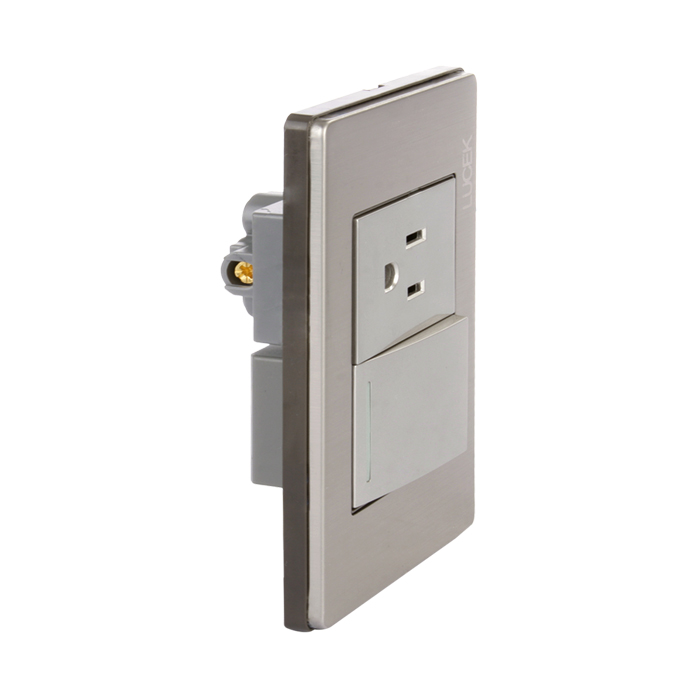 BP07-M/P - PLACA METÁLICA CON 1 INTERRUPTOR SENCILLO Y 1 CONTACTO DE 1.5 MÓDULOS PLATEADO LUCEK - Imagen 3