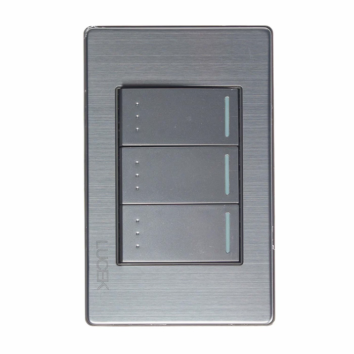 BP10-M/P - PLACA METÁLICA CON 3 INTERRUPTORES DE ESCALERA DE 1 MÓDULO PLATEADO LUCEK