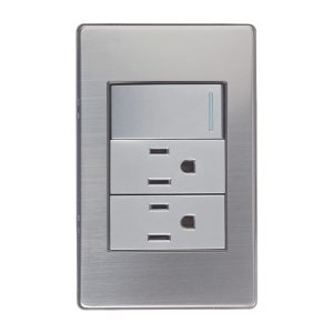 BP20-M/P - PLACA METÁLICA CON 1 INTERRUPTOR SENCILLO Y 2 CONTACTOS DE 1 MÓDULO PLATEADO LUCEK