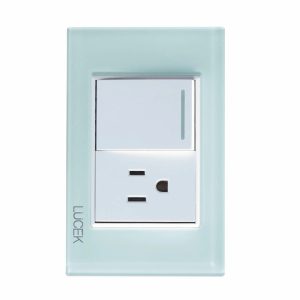 BP07-CCB - PLACA CON 1 INTERRUPTOR SENCILLO Y 1 CONTACTO DE 1.5 MÓDULOS. CELESTE CRISTAL