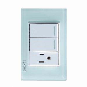 BP19-CCB - PLACA CON 2 INTERRUPTORES SENCILLOS Y 1 CONTACTO DE 1 MÓDULO. CELESTE CRISTAL
