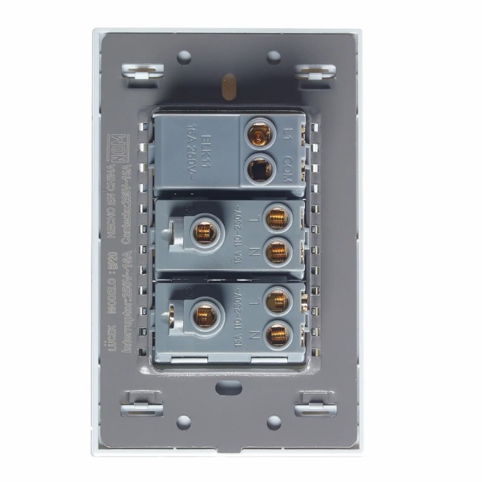 BP20-CBB - PLACA CON 1 INTERRUPTOR SENCILLO Y 2 CONTACTOS DE 1 MÓDULO. BLANCA CRISTAL