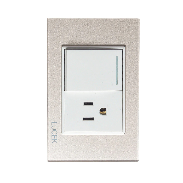 BP07-CDM - PLACA CON 1 INTERRUPTOR SENCILLO Y 1 CONTACTO DE 1.5 MÓDULOS. ARENA CRISTAL