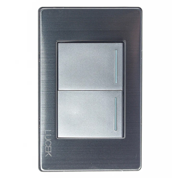 BP02-M/P - PLACA METÁLICA CON 2 INTERRUPTORES SENCILLOS DE 1.5 MÓDULOS PLATEADO LUCEK