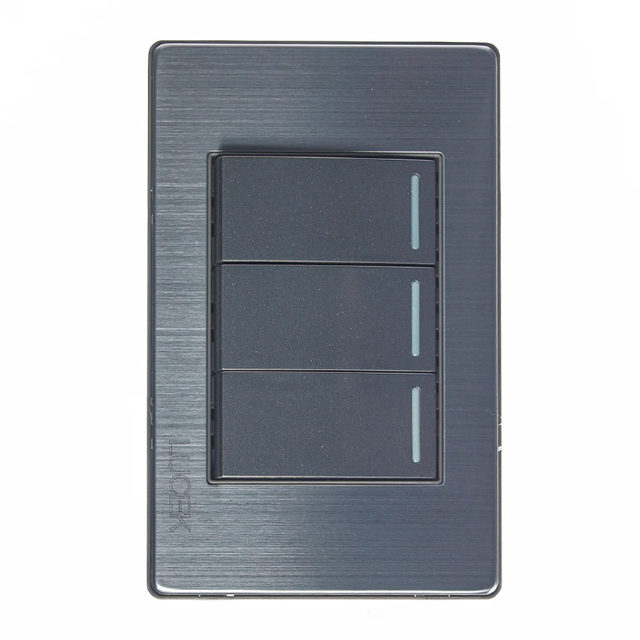 BP03-M/A - PLACA METÁLICA CON 3 INTERRUPTORES SENCILLOS DE 1 MÓDULO ANONIZADO LUCEK