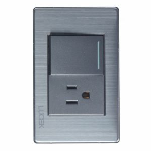 BP07-M/A - PLACA METÁLICA CON 1 INTERRUPTOR SENCILLO Y 1 CONTACTO DE 1.5 MÓDULOS ANONIZADO LUCEK
