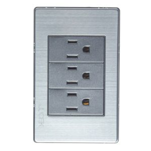 BP08-M/A - PLACA METÁLICA CON 3 CONTACTOS DE 1 MÓDULO ANONIZADO LUCEK