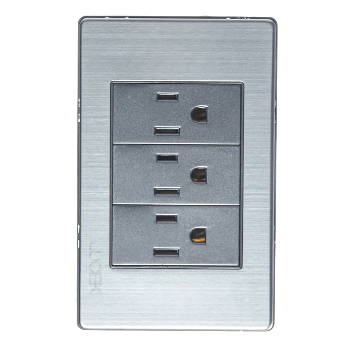 BP08-M/A - PLACA METÁLICA CON 3 CONTACTOS DE 1 MÓDULO ANONIZADO LUCEK