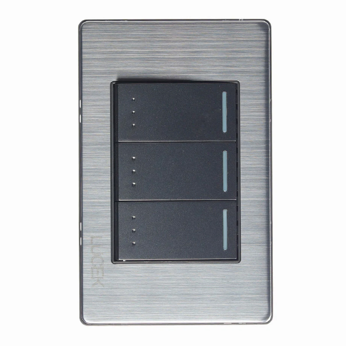 BP10-M/A - PLACA METÁLICA CON 3 INTERRUPTORES DE ESCALERA DE 1 MÓDULO ANONIZADO LUCEK
