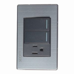 BP19-M/A - PLACA METÁLICA CON 2 INTERRUPTORES SENCILLOS Y 1 CONTACTO DE 1 MÓDULO ANONIZADO LUCEK