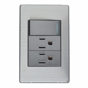 BP20-M/A - PLACA METÁLICA CON 1 INTERRUPTOR SENCILLO Y 2 CONTACTOS DE 1 MÓDULO ANONIZADO LUCEK