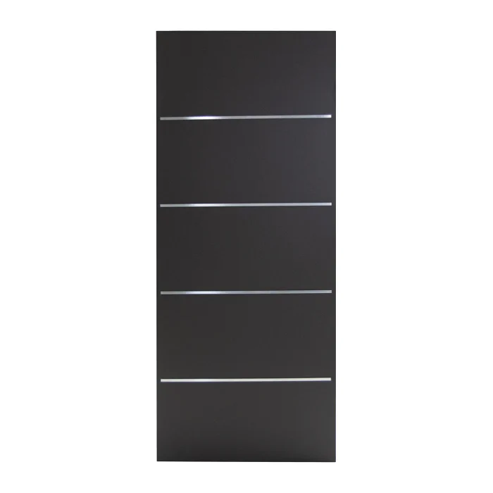 PUERTA MOD PANEL LISA CHOCO CON 4 VISTAS DE ALUMINIO .90X2.13