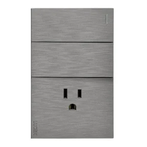 BF19-P - PLACA PLANA CON 2 INTERRUPTORES SENCILLOS Y 1 CONTACTO PLATA FLAT LUCEK