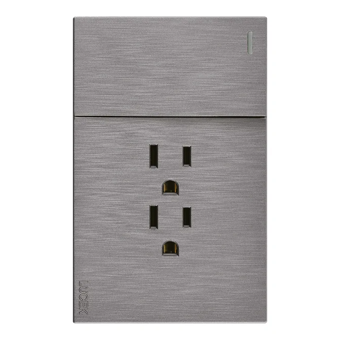 BF20-P - PLACA PLANA CON 1 INTERRUPTOR SENCILLO Y 2 CONTACTOS PLATA FLAT LUCEK