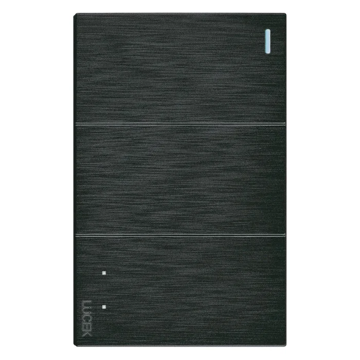 BF03/3-N - PLACA PLANA CON 2 INTERRUPTORES SENCILLOS Y 1 DE ESCALERA NEGRO FLAT LUCEK