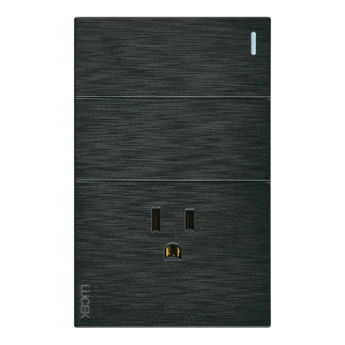 BF19-N - PLACA PLANA CON 2 INTERRUPTORES SENCILLOS Y 1 CONTACTO NEGRO FLAT LUCEK
