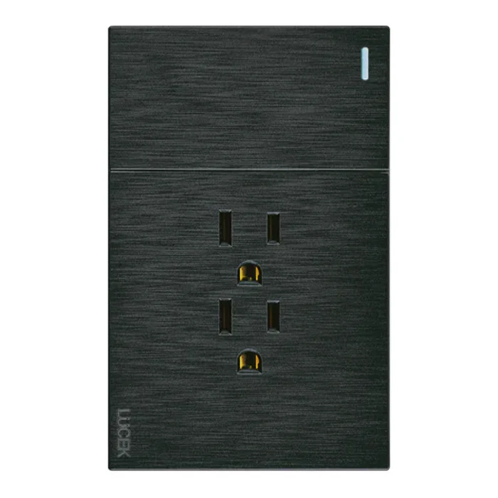 BF20-N - PLACA PLANA CON 1 INTERRUPTOR SENCILLO Y 2 CONTACTOS NEGRO FLAT LUCEK
